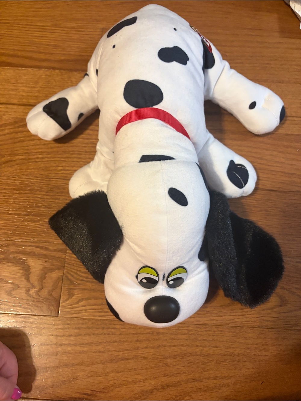 Plush Dalmatian Dog Toy - White with Black Spots and Red Collar